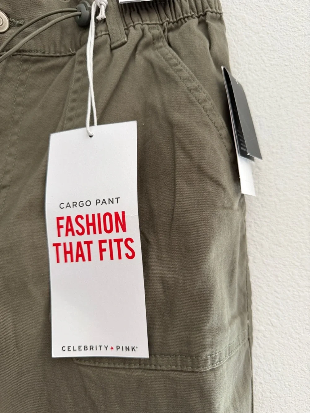 Celebrity Pink Olive Green Cargo Pants with Drawcord Cuffs - Picture 4 of 4